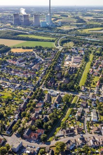 Aerial view, Old sports ground, In the Herringen district, Deutsche Reihenhaus AG, new residential