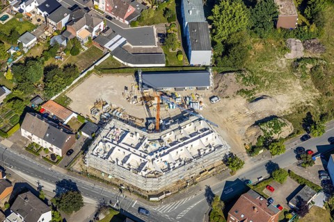 Aerial photograph, new building on the Waldenburger Straße wasteland, Wilczek Immobilien,
