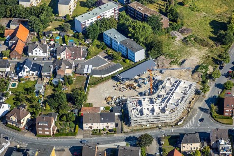 Aerial photograph, new building on the Waldenburger Straße wasteland, Wilczek Immobilien,