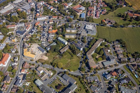 Aerial view, construction site residential buildings Waldenburger Straße corner Holzstraße,