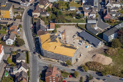 Aerial view, construction site residential buildings Waldenburger Straße corner Holzstraße,