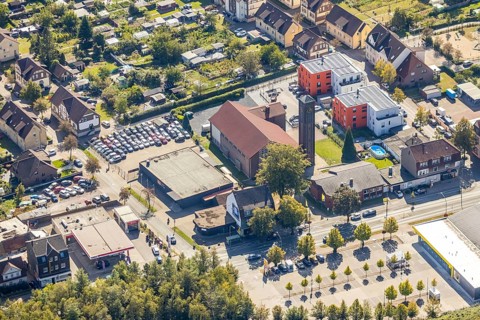 Aerial view, catholic Marienkirche, new building catholic Marienheim, Wiescherhöfen, Hamm, Ruhr