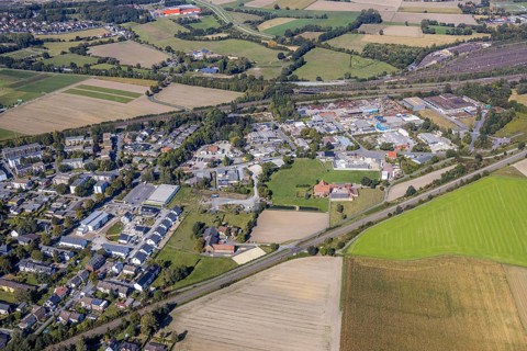 Aerial view, construction site Manfred-Billinger-Straße, Weetfelder Straße, new housing estate,