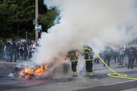 DEU Germany Germany Hamburg Protests in front of and during the 'Welcome to hell' demonstration in