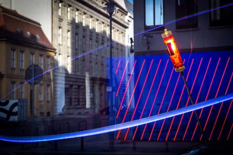 DEU Germany Germany Berlin The light installation Spatial Radiation by artist Moritz Wermelskirch