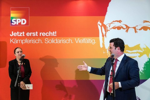 DEU Germany Germany Berlin Raising the rainbow flag with Petra Nowacki and SPD General Secretary