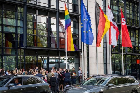 DEU Germany Germany Berlin Raising the rainbow flag with Petra Nowacki and SPD General Secretary