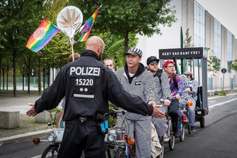 DEU Germany Germany Berlin Scene of the Hanfparade. Police stop participants who have strayed from