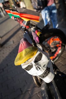 DEU Germany Germany Berlin Bicycle with mask at Alexanderplatz