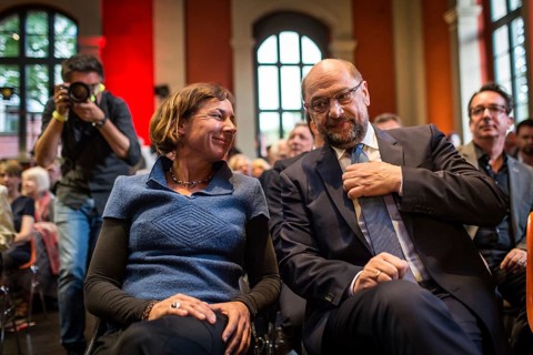 DEU Germany Germany Berlin SPD chancellor candidate Martin Schulz with writer Juli Zeh at an event