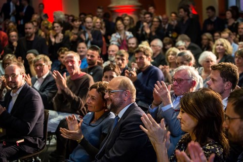 DEU Germany Germany Berlin SPD chancellor candidate Martin Schulz with writer Juli Zeh at an event