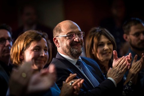 DEU Germany Germany Berlin SPD chancellor candidate Martin Schulz with writer Juli Zeh and actress