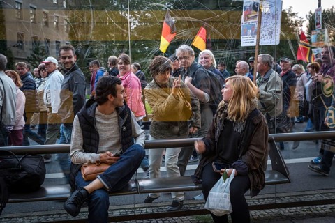 DEU Germany Germany Dresden Pegida demonstration in the city centre.woman of the demonstration