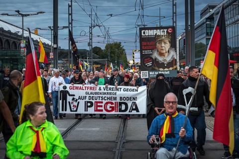 DEU Germany Germany Dresden Pegida demonstration in the city centre