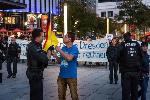 DEU Germany Germany Dresden Pegida demonstration in the city centre. Counter-demonstration in the