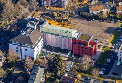 Aerial view, construction site Widumer Höfe, the future retirement home of the St. Elisabeth Group,