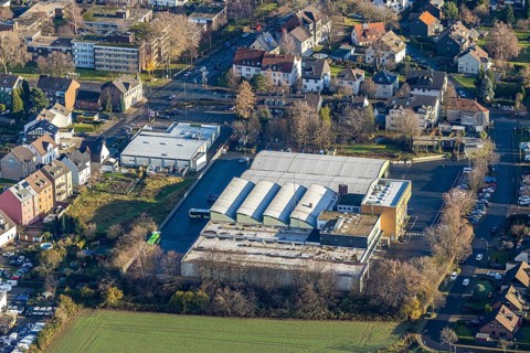 Aerial view, depot, tramway Herne Castrop-Rauxel HCR, Börnig, Herne, Ruhr area, North