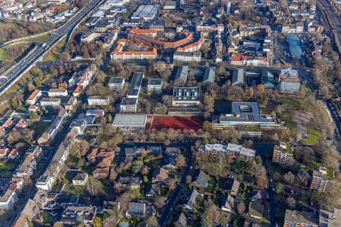 Aerial view, school centre, Pestalozzi-Gymnasium, Mulvany Berufskolleg, Emschertal Berufskolleg,