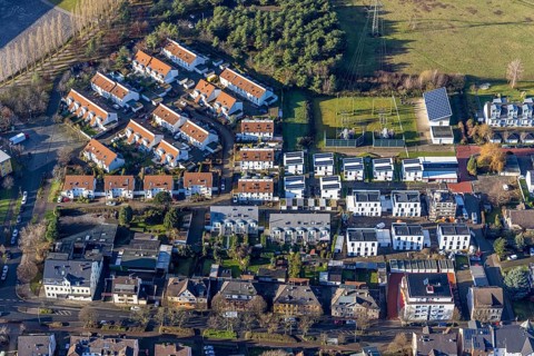 Aerial view, construction site, new residential area Henin-Beaumont-Straße, Sodingen, Herne, Ruhr