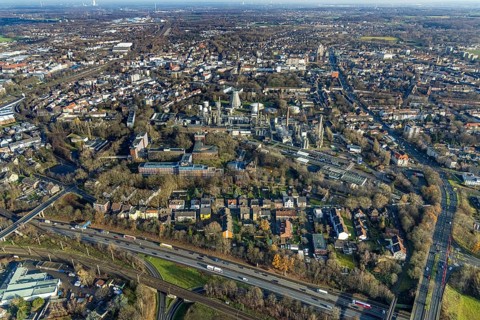 Aerial view, chemical plant Ineos Solvents Germany, RAG AG, Herne-Mitte, Herne, Ruhr area, North