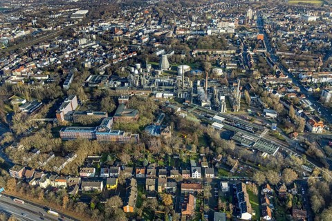 Aerial view, chemical plant Ineos Solvents Germany, RAG AG, Herne-Mitte, Herne, Ruhr area, North