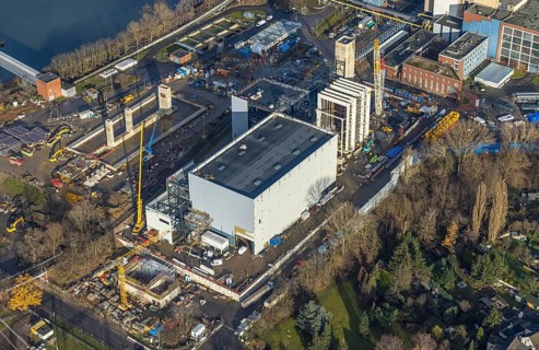 Aerial photograph, STEAG Herne combined heat and power plant on the Rhine-Herne Canal, construction