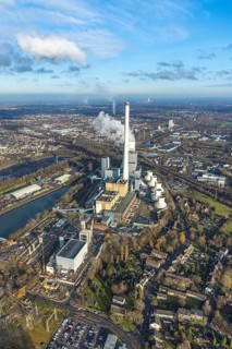 Aerial view, STEAG combined heat and power plant Herne on the Rhine-Herne Canal, construction site