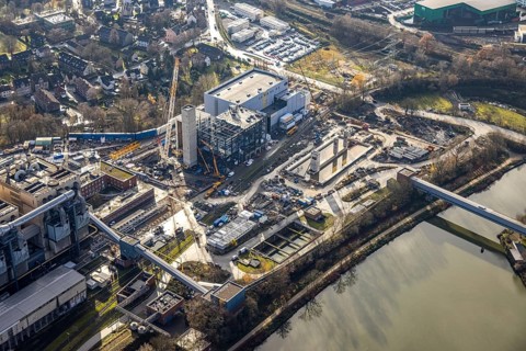 Aerial photograph, STEAG Herne combined heat and power plant on the Rhine-Herne Canal, construction