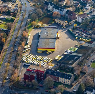 Aerial photo, Graf Reisen bus company, Röhlinghausen, Herne, Ruhr area, North Rhine-Westphalia,