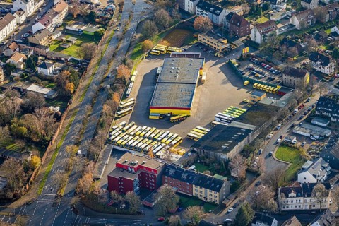 Aerial photo, Graf Reisen bus company, Röhlinghausen, Herne, Ruhr area, North Rhine-Westphalia,