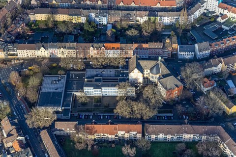 Aerial view, Städt. Gymnasium Eickel, Wanne-Süd, Herne, Ruhr area, North Rhine-Westphalia, Germany,