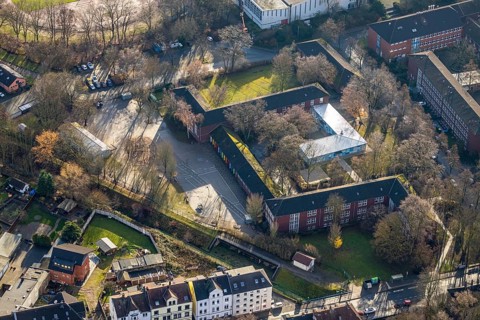 Aerial photo, Freiherr-vom-Stein-Grundschule, Wanne-Süd, Herne, Ruhr area, North Rhine-Westphalia,