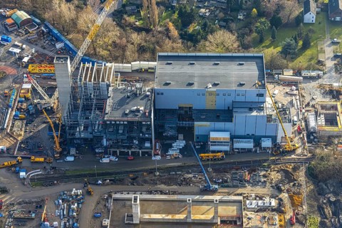 Aerial photograph, STEAG Herne combined heat and power plant on the Rhine-Herne Canal, construction