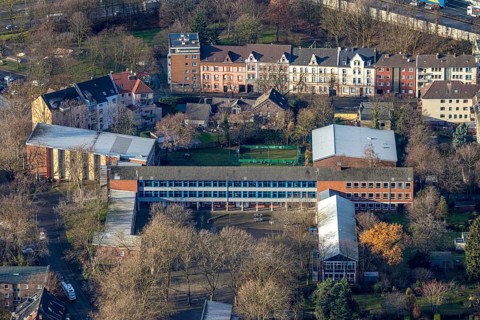 Aerial photo, Realschule Crange, Wanne, Herne, Ruhr area, North Rhine-Westphalia, Germany,