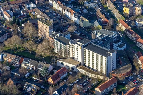 Aerial view, St. Anna Hospital, Wanne, Herne, Ruhr area, North Rhine-Westphalia, Germany, DE,