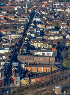 Aerial view, city view main street, Wanne, Herne, Ruhr area, North Rhine-Westphalia, Germany, place