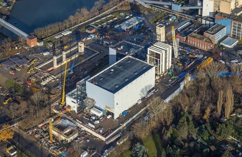 Aerial photograph, STEAG Herne combined heat and power plant on the Rhine-Herne Canal, construction