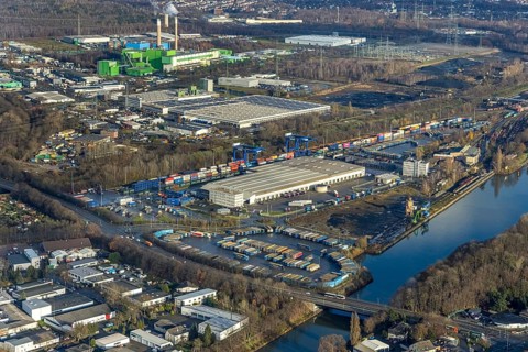 Aerial view, commercial area Am Westhafen, CTH Container Terminal Herne GmbH, Müller - Die lila
