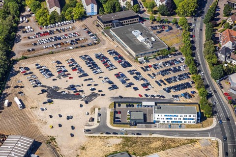 Aerial view, police station Hattingen, commercial area Nierenhofer Straße, Hattingen, Ruhr area,