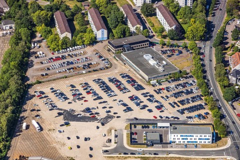 Aerial view, police station Hattingen, commercial area Nierenhofer Straße, Hattingen, Ruhr area,