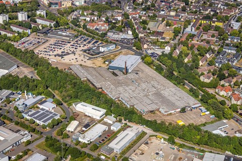 Aerial view, police station Hattingen, commercial area Nierenhofer Straße, Hattingen, Ruhr area,