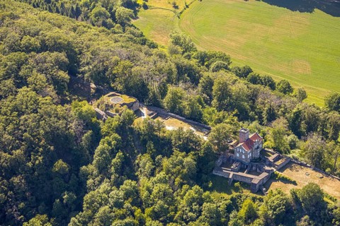 Aerial view, Isenberg Castle, Isenburg, Hattingen, Ruhr area, North Rhine-Westphalia, Germany,