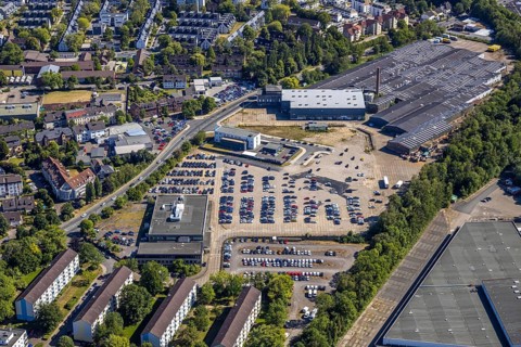 Aerial view, Hattingen police station, Nierenhofer Straße industrial estate, new car park,