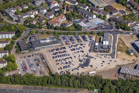 Aerial view, Hattingen police station, Nierenhofer Straße industrial estate, new car park,