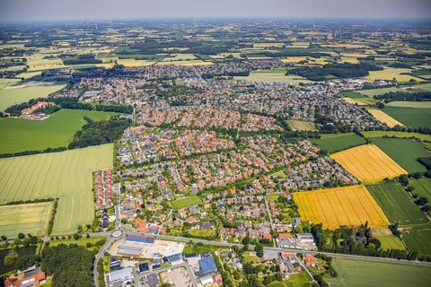 Aerial view, local view, Havixbeck Castle, moated castle, Havixbeck, Münsterland, North