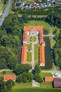 Aerial view, Havixbeck Castle, moated castle, Havixbeck, Münsterland, North Rhine-Westphalia,