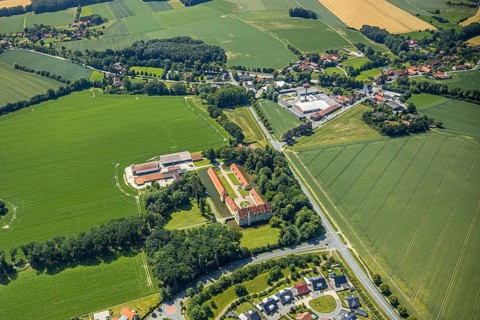 Aerial view, Havixbeck Castle, moated castle, Havixbeck, Münsterland, North Rhine-Westphalia,