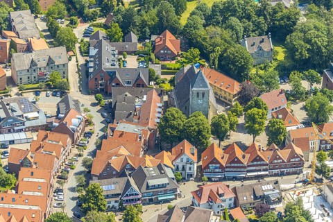 Aerial view, St. Dionysius Catholic Church, church square, Havixbeck, Münsterland, North