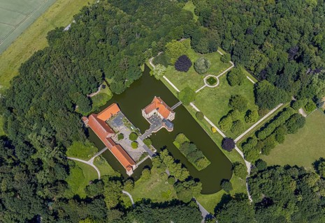 Aerial view, Burg Hülshoff, Museum in honour of the poet Annette von Droste-Hülshoff, Havixbeck,