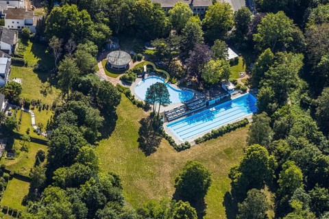 Aerial view, outdoor swimming pool Welper, Blankenstein, Hattingen, Ruhr area, North
